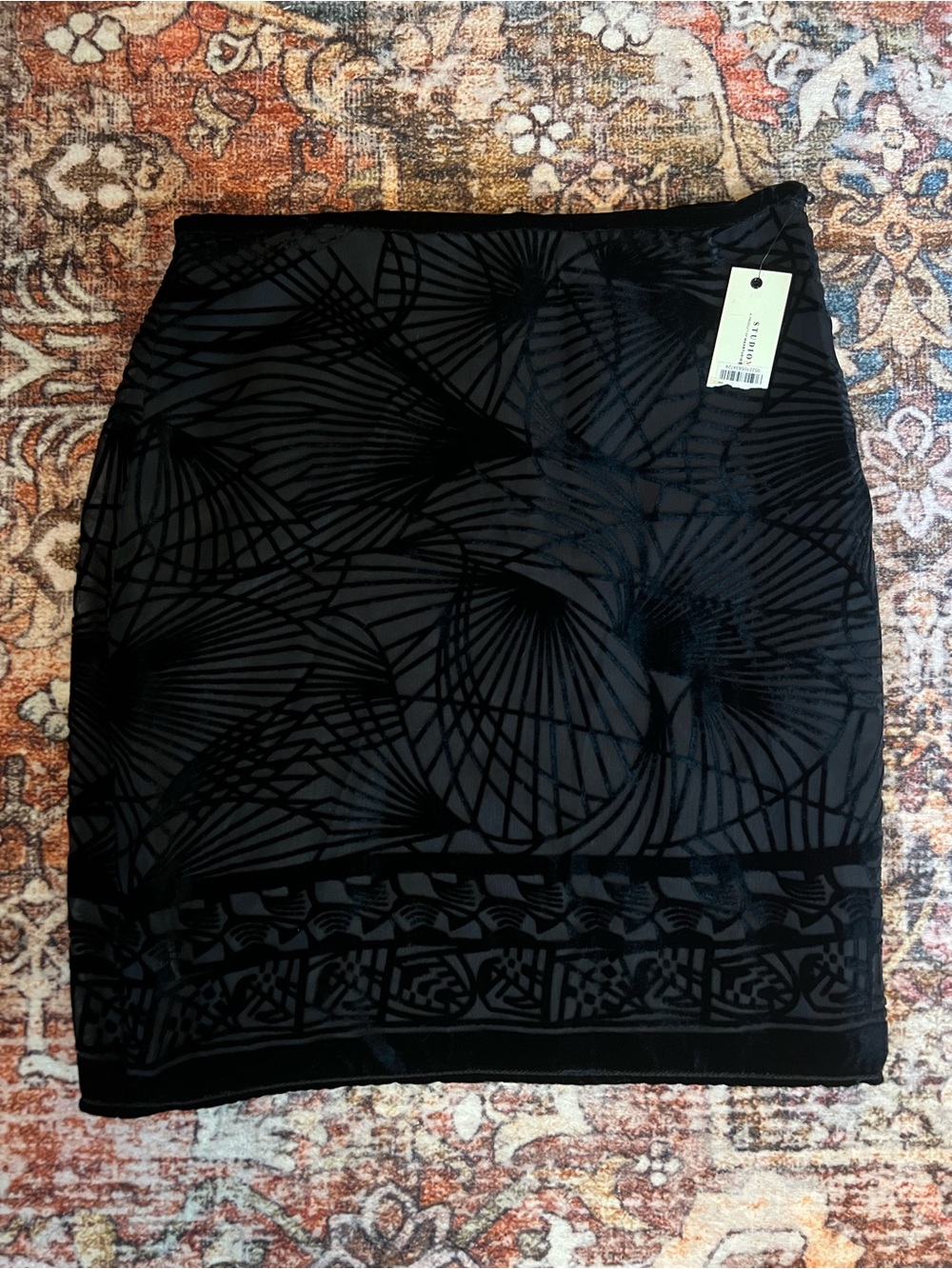 Studio M Black Silk Blend Burnout Pencil Skirt Size 10 NWT
